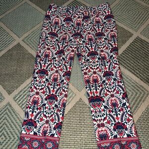 LOFT Paisley Print Stretch Pants in Navy, Coral & White